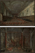 Pope Pius VI Descending the Throne to Take Leave of the Doge in the Hall of SS. Giovanni e Paolo, 1782 and Pontifical Ceremony in SS. Giovanni e Paolo, Venice, 1782 pair by Francesco Guardi (Italian, 1712–1793) - Classic Art canvas print