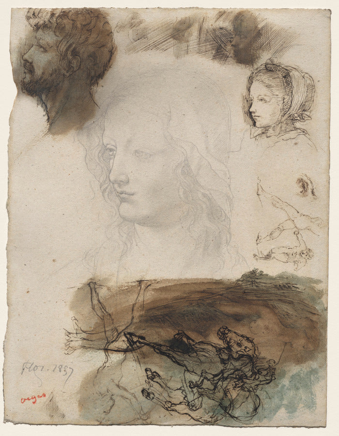 Sheet of Studies and Sketches by Edgar Degas (French, 1834–1917) - Impressionist canvas print