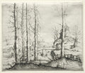 River Landscape with Five Bare Spruce Trees in the Foreground by Augustin Hirschvogel (German, 1503–1553) - Classic Art canvas print