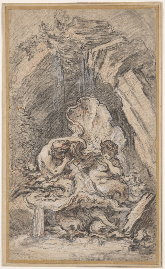 Fountain with Two Tritons Blowing Conch Shells by François Boucher (French, 1703–1770) - Classic Art canvas print