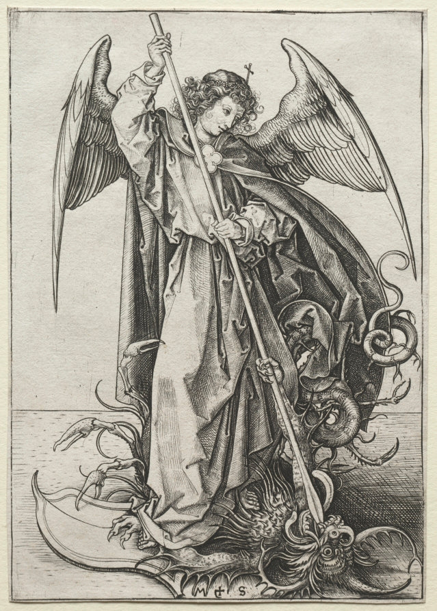 The Archangel Michael Piercing the Dragon by Martin Schongauer (German, c. 1450–1491) - Classic Art canvas print