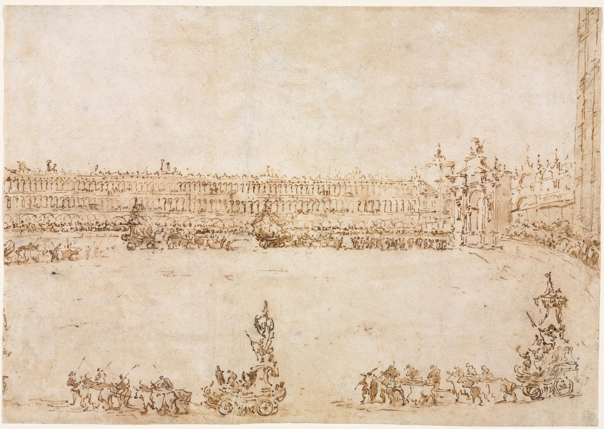 A Procession of Triumphal Cars in the Piazza San Marco, Venice, Celebrating the Visit of the Conti del Nord recto by Francesco Guardi (Italian, 1712–1793) - Classic Art canvas print