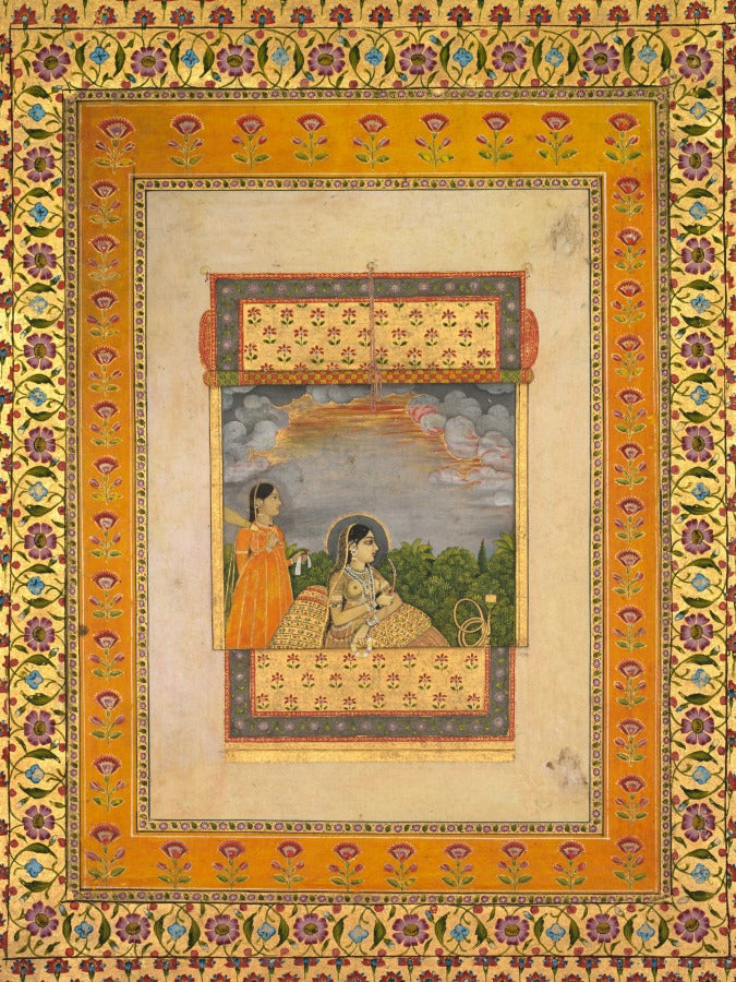 Princess and attendant in trompe loeil window by Aqil Khan (Indian, active mid-1700s) - Classic Art canvas print