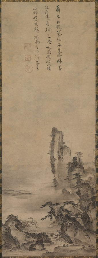 Lonely Temple and Towering Cliff by Kenkō Shōkei (Japanese, active 1478–1506) - Classic Art canvas print