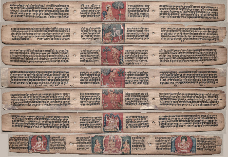 Seven Leaves from a Manuscript of the Gandavyuha-sutra Scripture of the Supreme Array by  - Classic Art canvas print