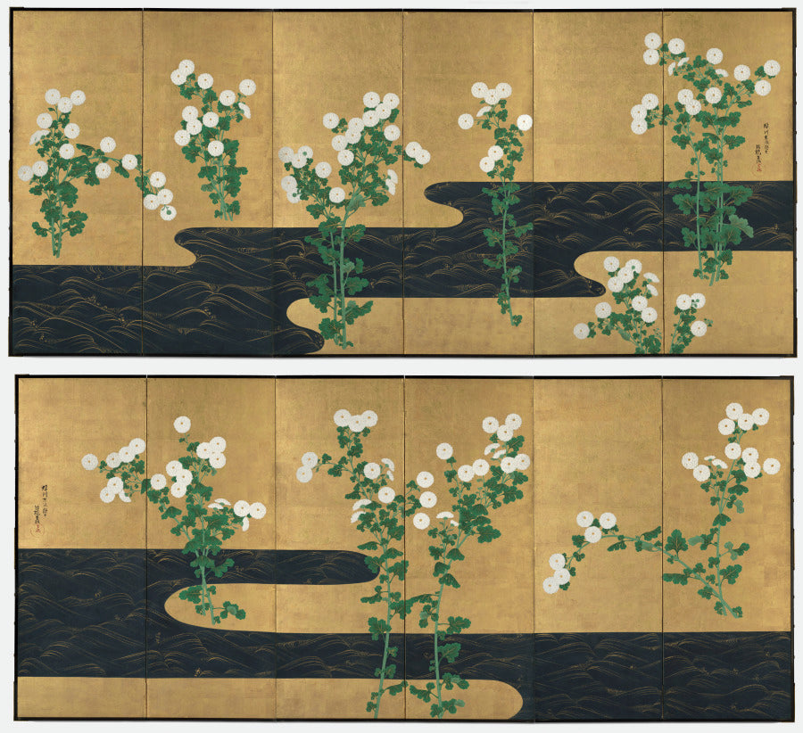 Chrysanthemums by a Stream by Ogata Kōrin (Japanese, 1658–1716) - Classic Art canvas print