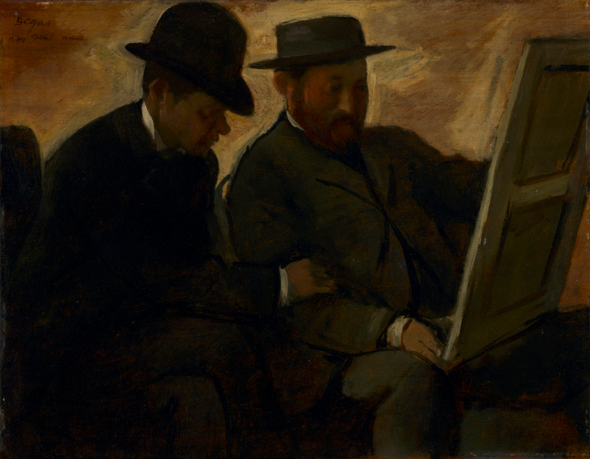 Paul Lafond and Alphonse Cherfils Examining a Painting by Edgar Degas (French, 1834–1917) - Impressionist canvas print