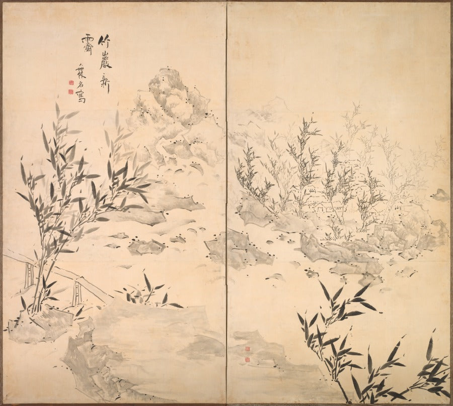 Bamboo and Rocks in Clearing Skies by Ike Taiga (Japanese, 1723–1776) - Classic Art canvas print