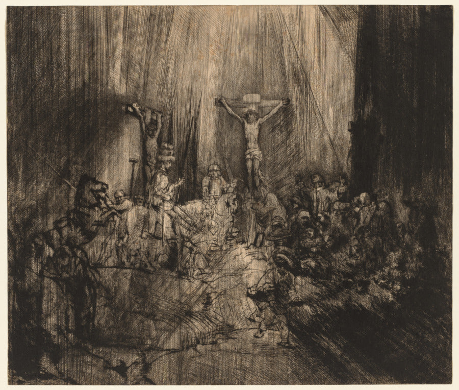Christ Crucified Between the Two Thieves 'The Three Crosses' by Rembrandt van Rijn (Dutch, 1606–1669) - Baroque canvas print