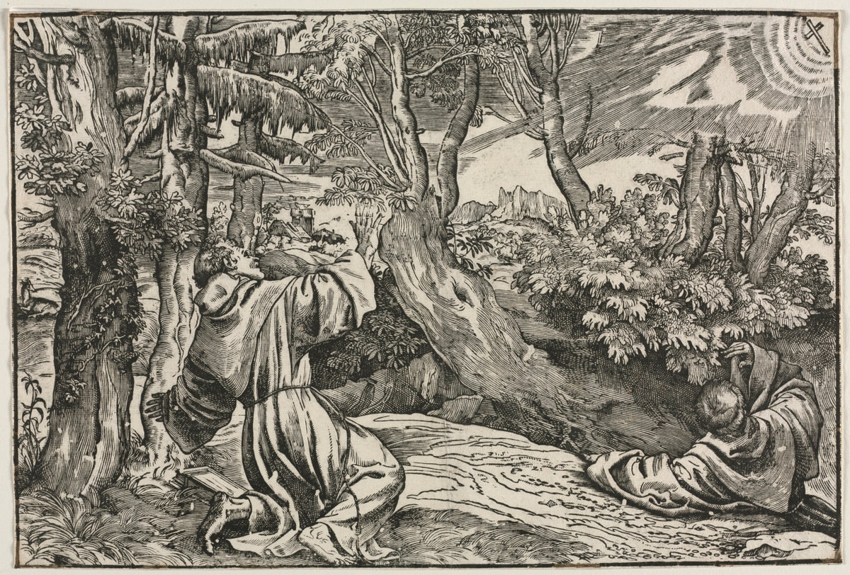 Saint Francis Receiving the Stigmata by Niccolo Boldrini (Italian, c. 1500–after 1566) - Classic Art canvas print