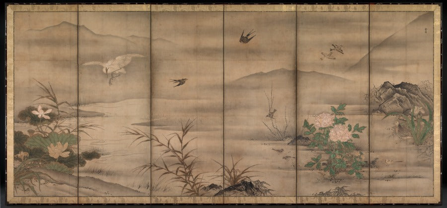 Birds and Flowers in a Landscape of the Four Seasons by Sesshū Tōyō (Japanese, 1420–1506) - Classic Art canvas print
