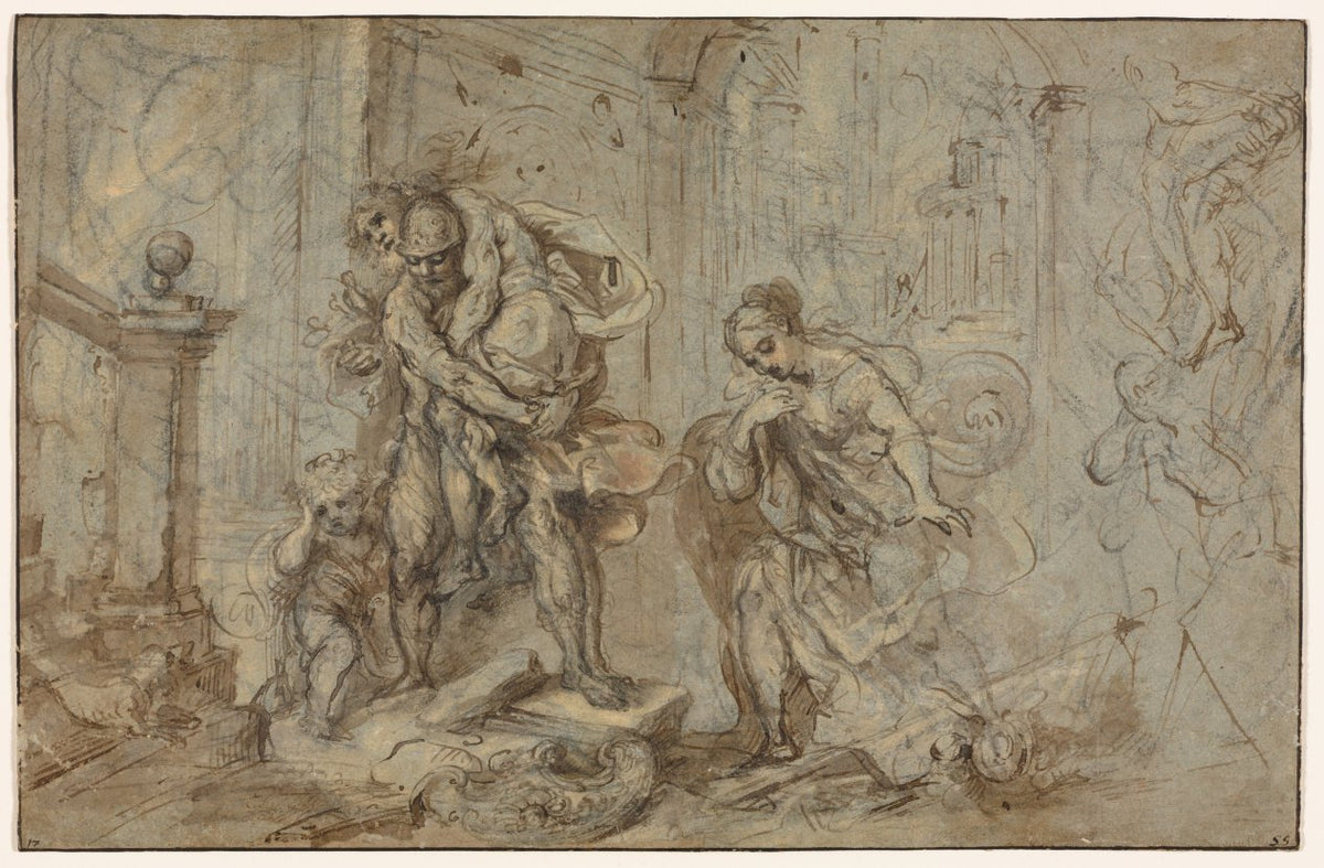 Aeneas Saving Anchises at the Fall of Troy by Federico Barocci (Italian, 1528–1612) - Classic Art canvas print