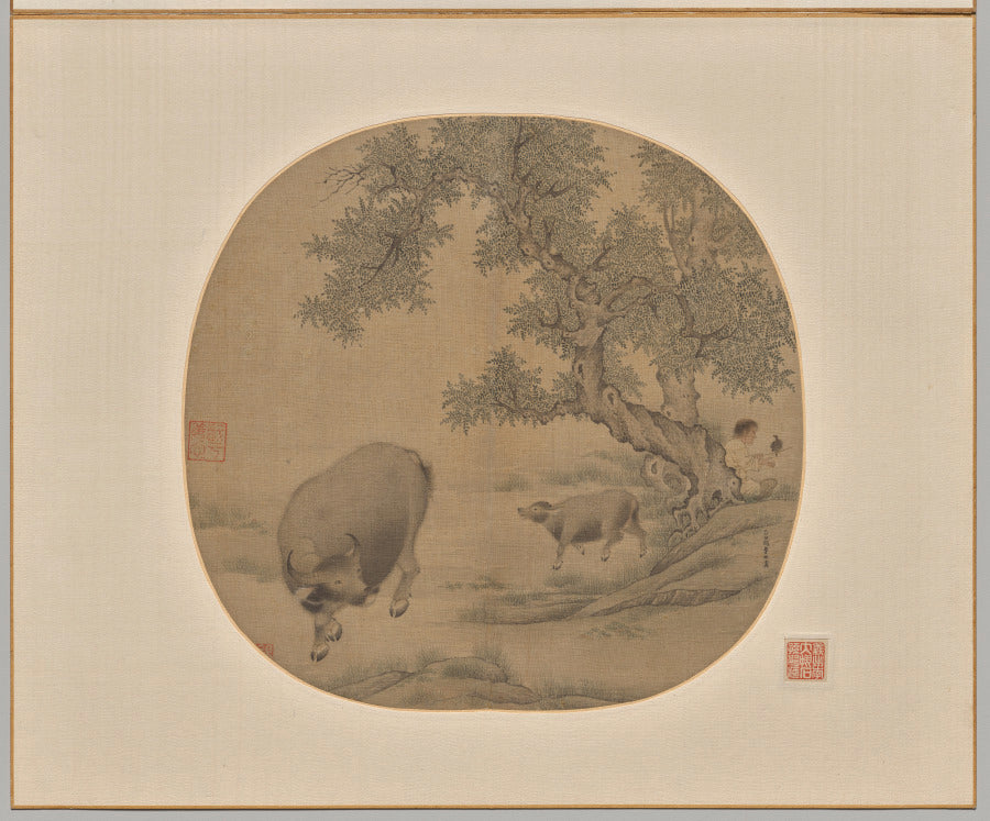 Man, Buffalo, and Calf by Li You (Chinese, active c. 1145) - Classic Art canvas print