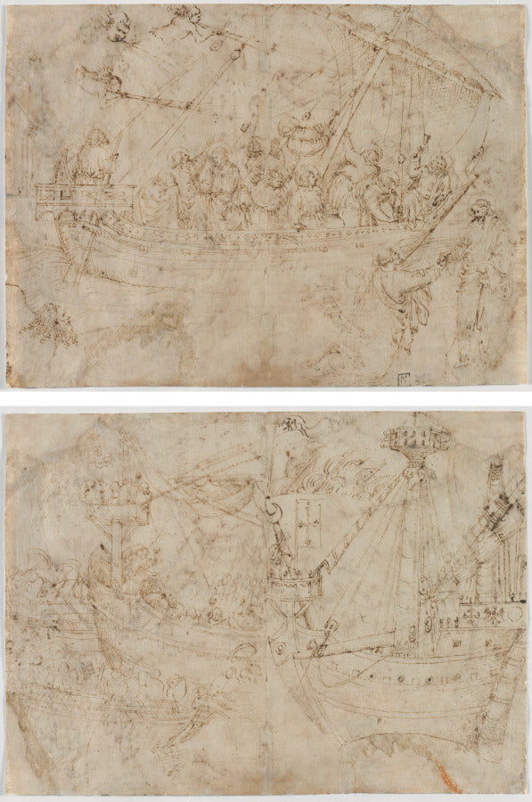 Navicella recto Two Drawings of Ships verso by Parri Spinelli (Italian, 1387–c. 1453) - Classic Art canvas print