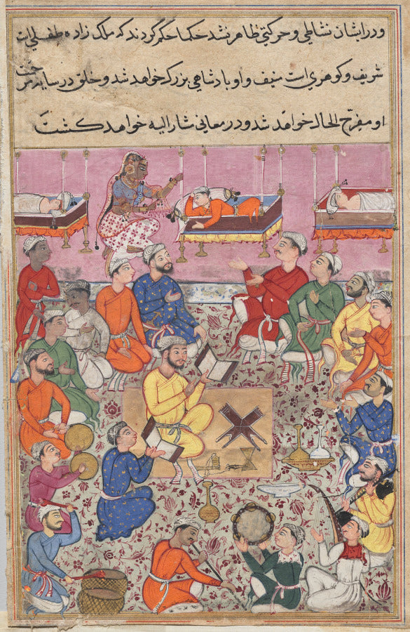 The infant son of the king of Isfahan responds to music, from a Tuti-nama Tales of a Parrot Thirteenth Night by  - Classic Art canvas print