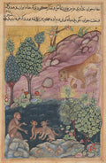 The lion returns to his territory and sees the monkey conversing with the lynx, from a Tuti-nama Tales of a Parrot Twenty-ninth Night by  - Classic Art canvas print