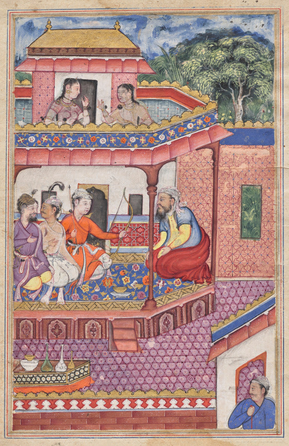 The three young men present themselves as suitors for the hand of Zuhra, the daughter of the merchant of Kabul, from a Tuti-nama Tales of a Parrot Thirty-fourth Night by  - Classic Art canvas print