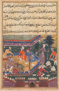 The wounded monkey bites the hand of the prince, his chessmate, in the presence of guests, from a Tuti-nama Tales of a Parrot Fifth Night by Dasavanta (Indian, d. 1584) - Classic Art canvas print