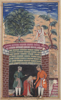 The daughter of the king of the jinns bows before the King of Kings who has just undergone the ordeal of passing through the boiling oil to emerge as a youth, from a Tuti-nama Tales of a Parrot Seventh Night by  - Classic Art canvas print