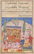 The young prince is presented to the king, his father, by his teacher, but refuses to speak, from a Tuti-nama Tales of a Parrot Eighth Night by  - Classic Art canvas print