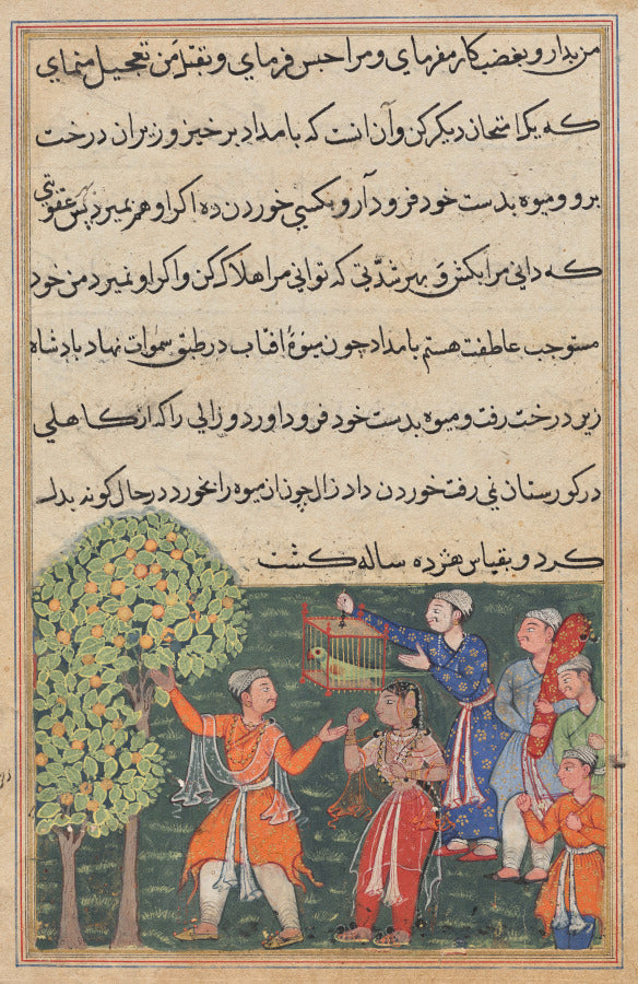 The king plucks fruit from the Tree of Life with his own hands and feeds it to a lady, from a Tuti-nama Tales of a Parrot Ninth Night by Suraju (Indian) - Classic Art canvas print