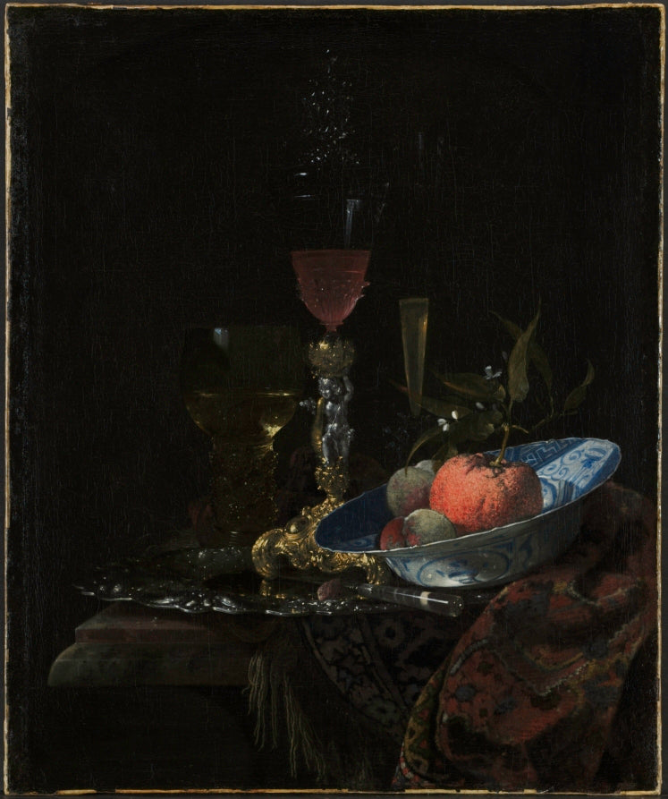 Wineglass and a Bowl of Fruit by Willem Kalf (Dutch, 1619–1693) - Classic Art canvas print