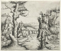 River Landscape with Rocks at Left and Right by Augustin Hirschvogel (German, 1503–1553) - Classic Art canvas print