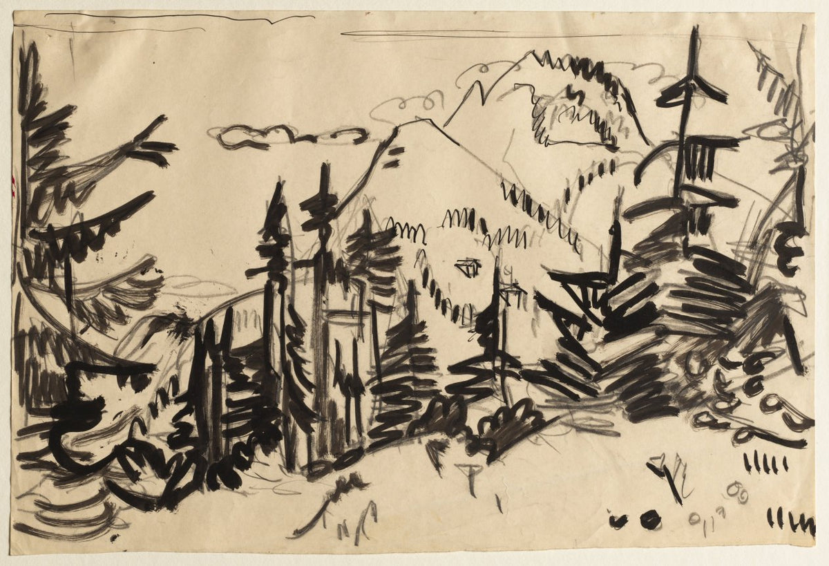 Mountain Landscape with Fir Trees by Ernst Ludwig Kirchner (German, 1880–1938) - Classic Art canvas print