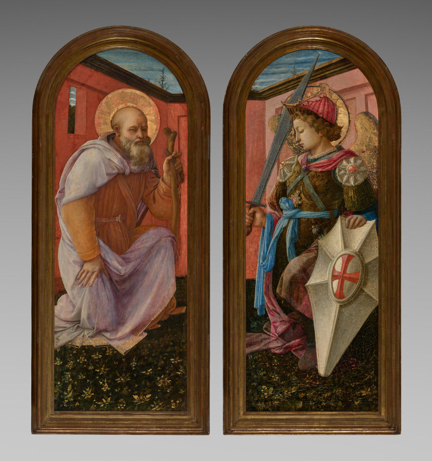 Pair of Panels from a Triptych The Archangel Michael and St. Anthony Abbot by Fra Filippo Lippi (Italian, c. 1406–1469) - Classic Art canvas print