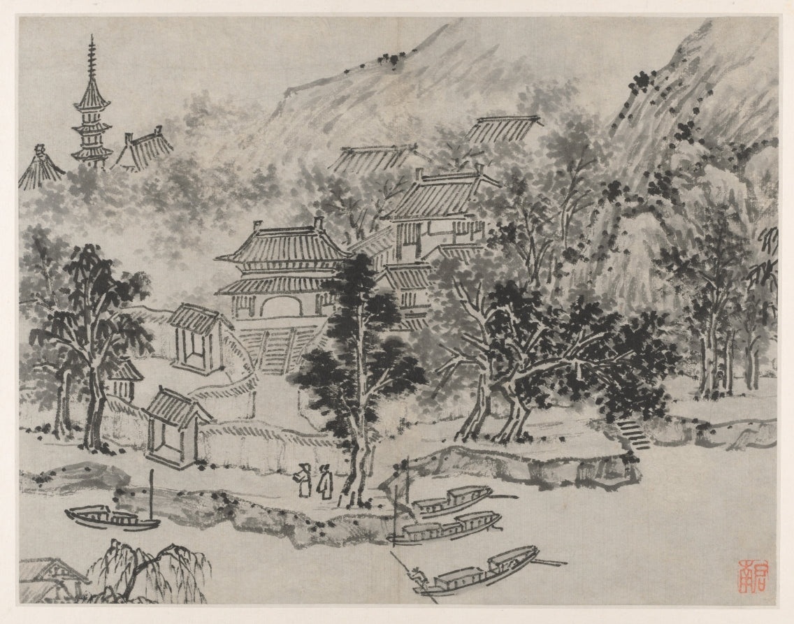 Distant View of Tiger Hill from the Canal Mooring, from Twelve Views of Tiger Hill, Suzhou by Shen Zhou (Chinese, 1427–1509) - Classic Art canvas print