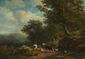Landscape with a Peasant and His Flock by Alexander Joseph Daiwaille (Dutch, 1818–1888) - Classic Art canvas print