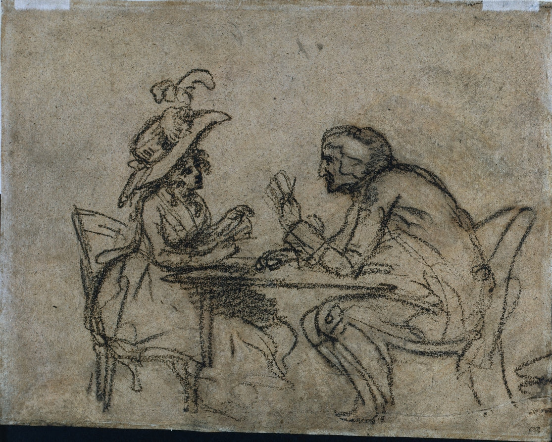 Woman and Man Playing Cards verso by Benjamin West (American, born The Thirteen Colonies, 1738–1820) - Classic Art canvas print