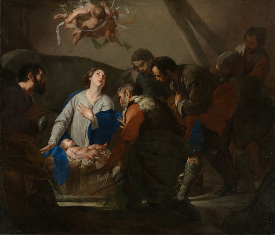 Adoration of the Shepherds by Bernardo Cavallino (Italian, 1616–1656) - Classic Art canvas print