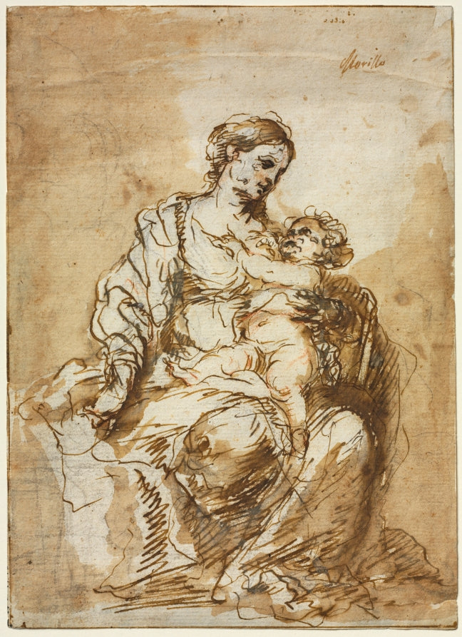 Madonna Nursing the Christ Child by Bartolomé Esteban Murillo (Spanish, 1617–1682) - Classic Art canvas print
