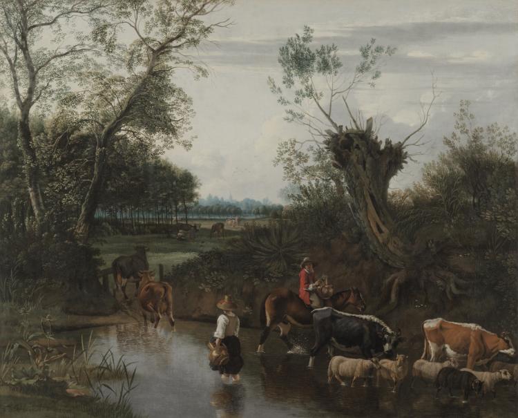 Peasants Crossing a Stream by Jan Siberechts (Flemish, 1627-c. 1703) - Classic Art canvas print