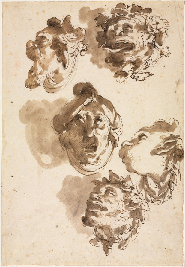 Five Grotesque Heads by Gaetano Gandolfi (Italian, 1734–1802) - Classic Art canvas print