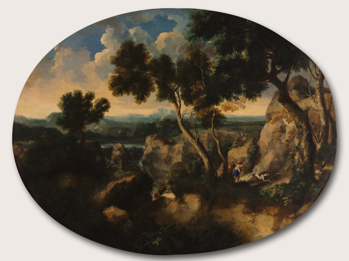 Rocky Landscape with Hunters by Gaspard Dughet (French, 1615–1675) - Classic Art canvas print