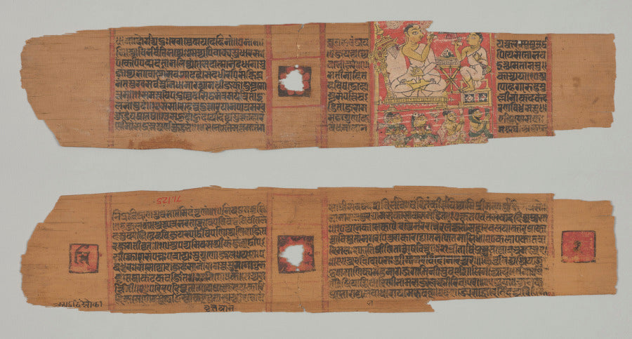 Folio 2 from a Parshvanatha Charitra Life and Stories of Lord Parshva of Bhavadeva-suri Monk preaching to a disciple with a lay audience recto Text verso by  - Classic Art canvas print