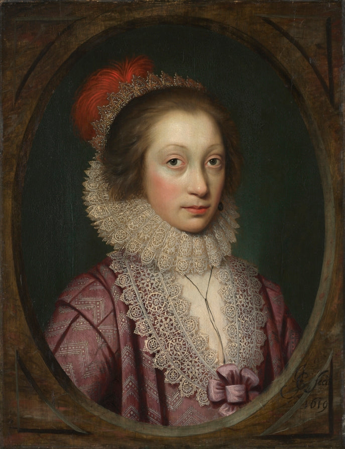Portrait of a Woman, possibly Elizabeth Boothby by Cornelis Jonson (called Jonson van Ceulen) (British, 1593–1661) - Classic Art canvas print