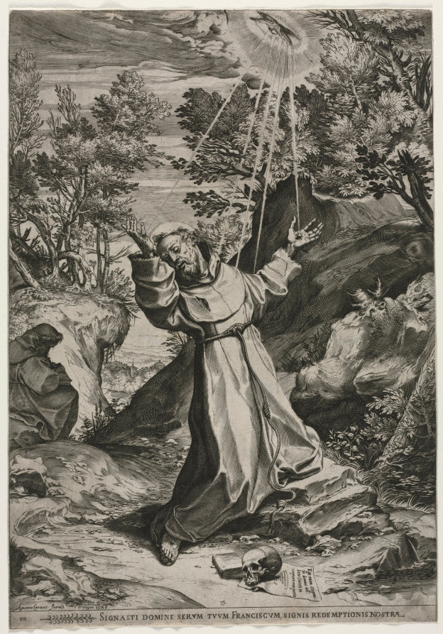 St. Francis Receiving the Stigmata by Agostino Carracci (Italian, 1557–1602) - Classic Art canvas print