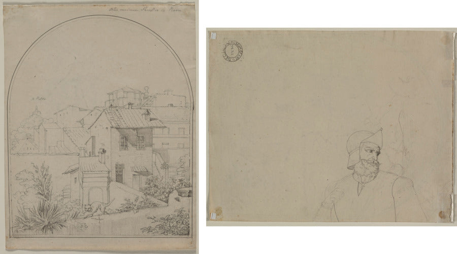 View from My Window in Rome recto Soldier in a Landscape verso by Carl Ludwig Tischbein (German, 1797–1855) - Classic Art canvas print