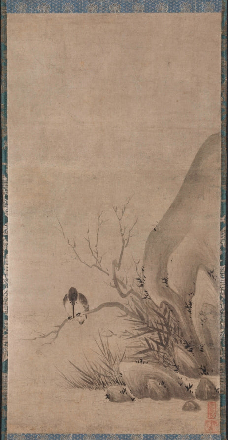 Kingfisher Perched above a Stream by Kenkō Shōkei (Japanese, active 1478–1506) - Classic Art canvas print