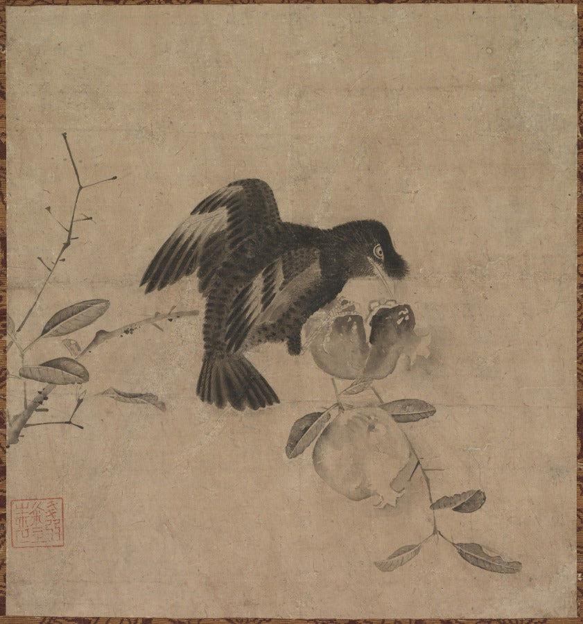 Crow on a Pomegranate by  - Classic Art canvas print