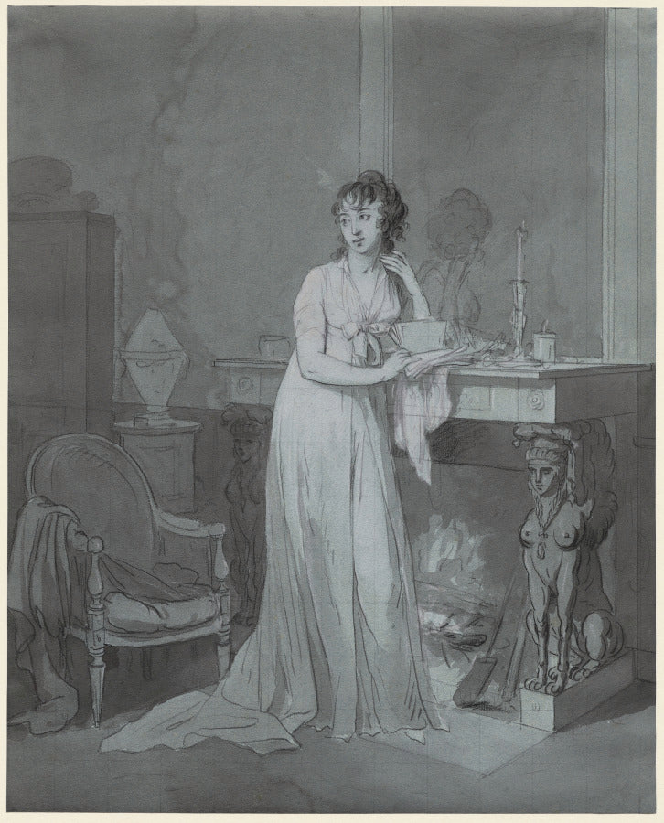 Woman in Front of a Fireplace by Louis Léopold Boilly (French, 1761–1845) - Classic Art canvas print