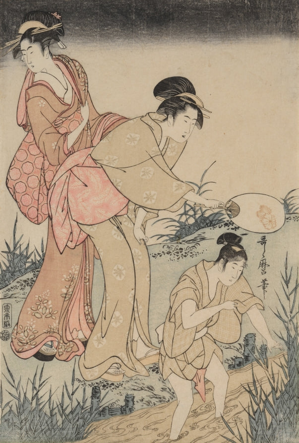 Catching Fireflies Beneath a Willow Tree right by Kitagawa Utamaro (Japanese, c. 1754–1806) - Classic Art canvas print