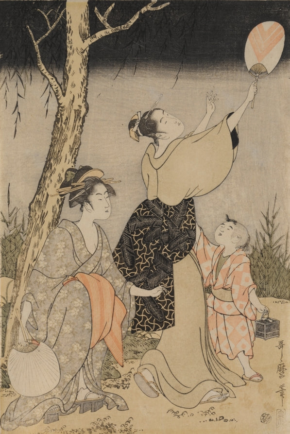 Catching Fireflies Beneath a Willow Tree left by Kitagawa Utamaro (Japanese, c. 1754–1806) - Classic Art canvas print