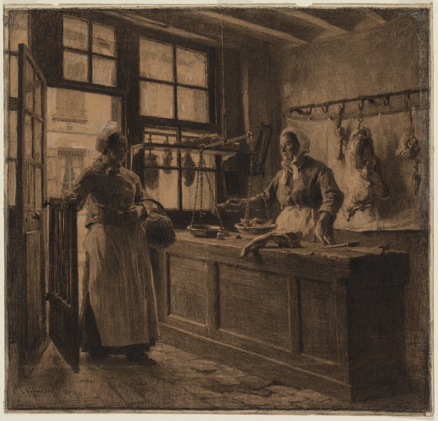 Interior of a Butcher Shop by Léon Augustin Lhermitte (French, 1844–1925) - Classic Art canvas print