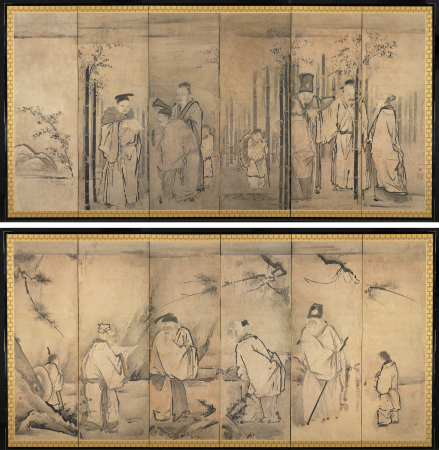Seven Sages of the Bamboo Grove Four Elders of Mt. Shang by Kano Tan’yū (Japanese, 1602–1674) - Classic Art canvas print