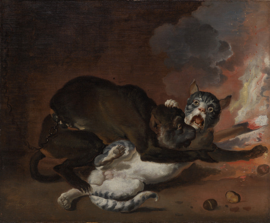 The Monkey and the Cat by Abraham Hondius (Dutch, c. 1625–1695) - Classic Art canvas print
