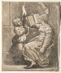 Sibyl Reading with a Child Holding a Torch by Ugo da Carpi (Italian, c. 1479–c. 1532) - Classic Art canvas print